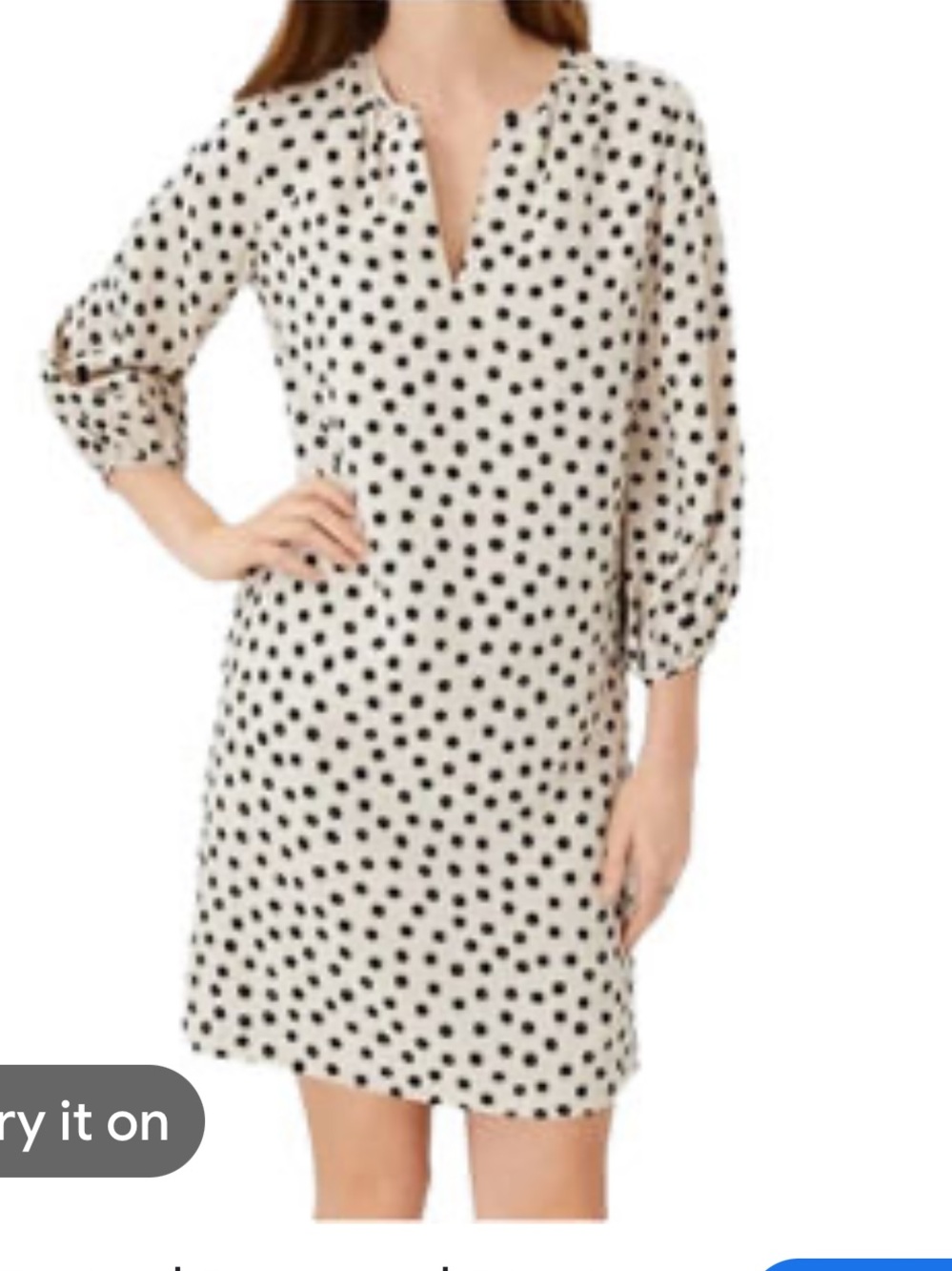 Ann Taylor Polka Dot Shift Dress V-Neck 3/4 Length Ballon Sleeves. Size Medium.